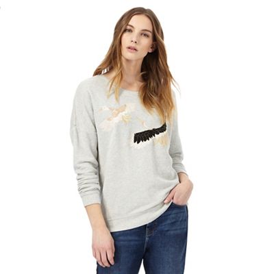 Grey embroidered crane sweater
